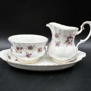 Royal Albert Sweet Violet Small Creamer Sugar Bowl Tray Set Bone China England